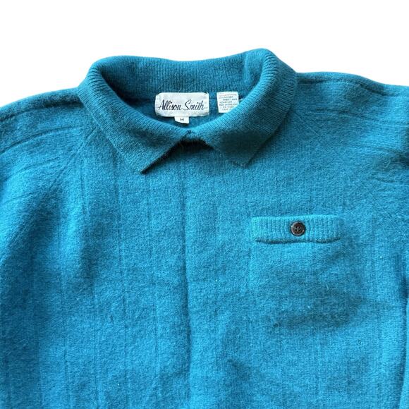 Vintage Allison Smith Women's Turquoise Collared Sweater M Lambswool Angora - Picture 3 of 4